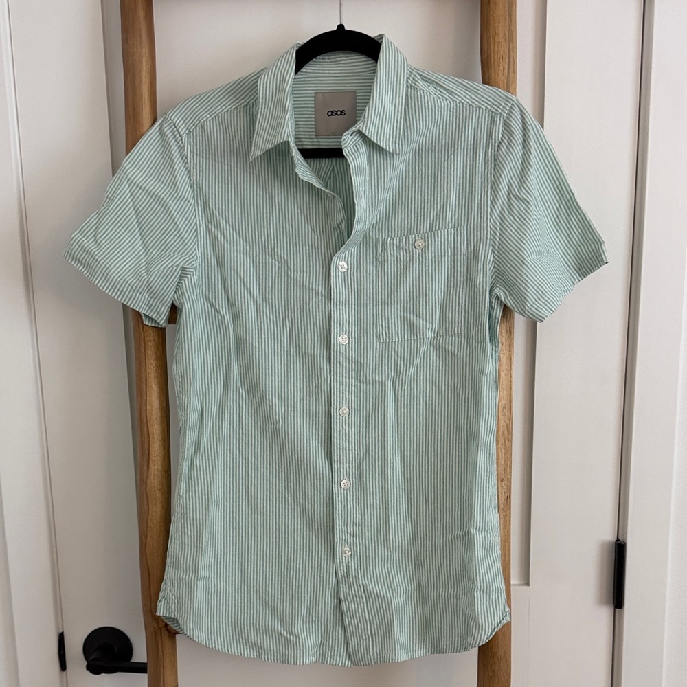 ASOS Men's Green Striped Button Down Shirt
